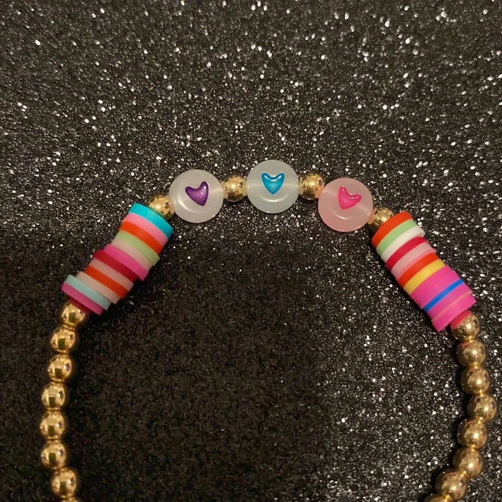 Girls faux gold beaded stretch multi glow in the dark bracelet